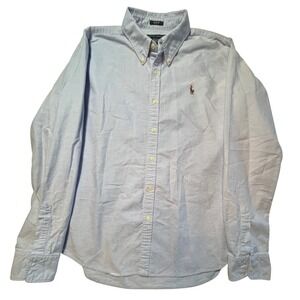 Ralph Lauren Women's Blue Oxford Button-up Shirt 14 Slim Fit Preppy Office